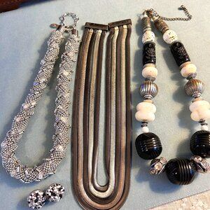 4 PCS CHICO'S JEWELRY - 3 STATEMENT NECKLACES AND 1 PAIR EARRINGS-SIGNED
